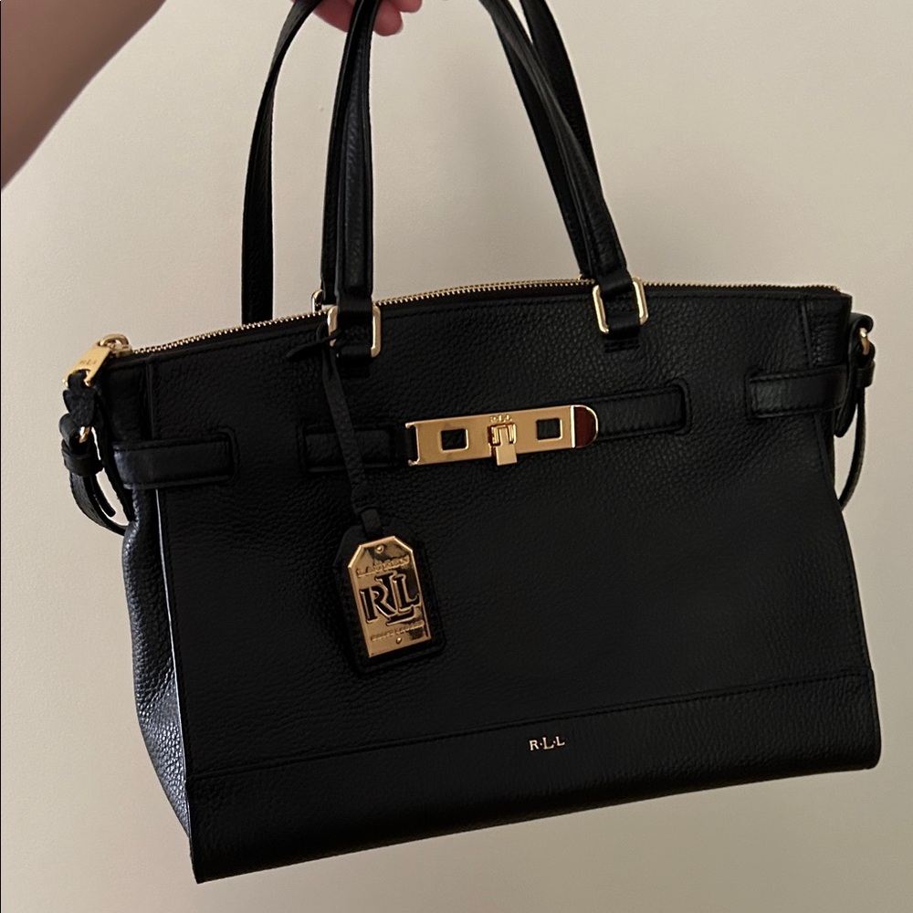 Lauren Ralph Lauren Black Leather Handbag Gold Hardware Darwin Satchel